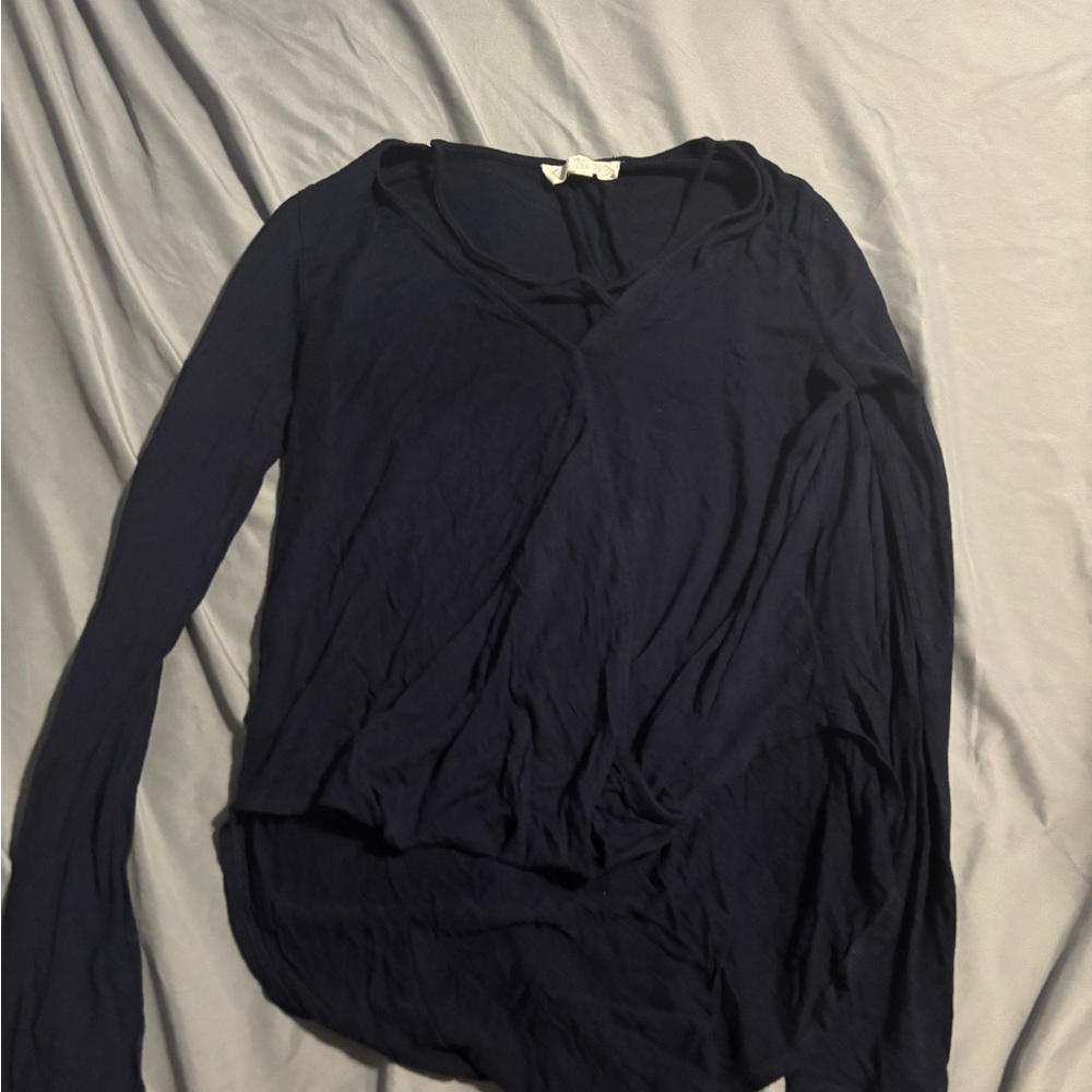 Pink Rose Women's Long Sleeve V-Neck Top - Navy Blue